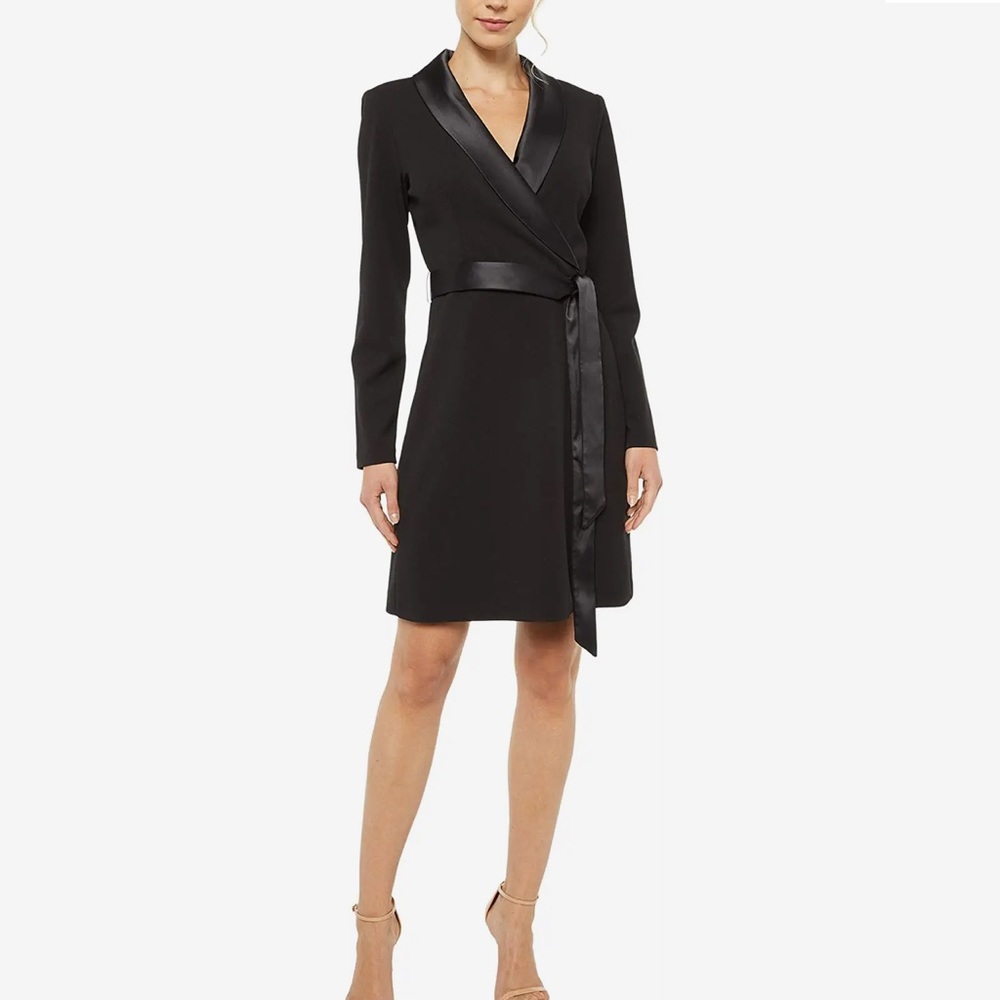 Adrianna Papell tuxedo crepe black dress